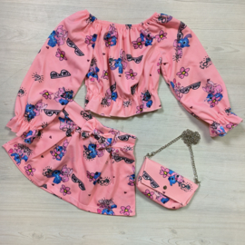 Stitch & Angel skirt set & bag - roze