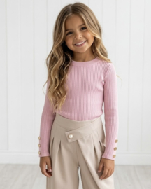 Golden Button Rib Top - roze (verzenddatum 25 sep)
