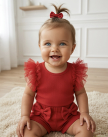 A bow & tule baby set - rood