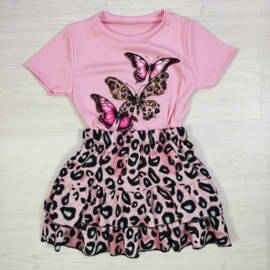 Butterfly Leopard Skort Set - roze