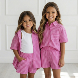 Striped summer short set - roze (Verzenddatum 21 apr)