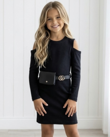 Cut out belt dress - zwart