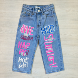 Pink writing jeans