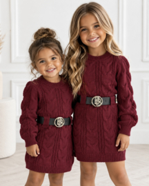 Cozy Cable Belt Dress - bordeaux