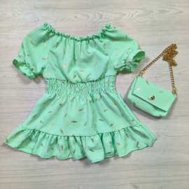 Baby golden leafs dress & bag - mint