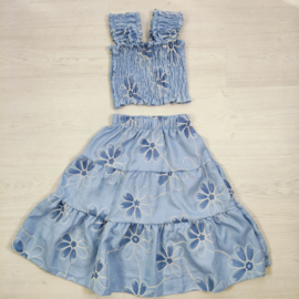 Girls Floral Smocked Summer Set - blauw