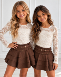 Ruffle Sienna Suède Skort - bruin (verzenddatum 9 okt)