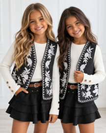 Boho Bloom Denim Gilet - zwart