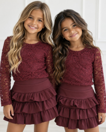 Lace top & layered skort set - bordeaux (verzenddatum 23 okt)
