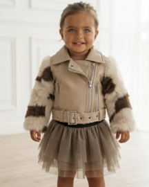 Mini Rebel Fur Biker Jacket - beige