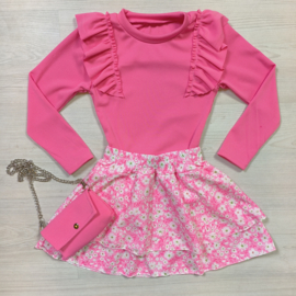 Bagged & flower skirt set - pink