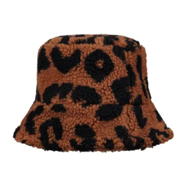 Bucket hat teddy donkerbruin leopard