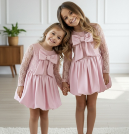 Royal Bow Lace Party Dress - roze