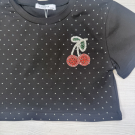 Cherry bling top - zwart
