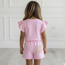 Ruffle Sleeve & bling Summer Set - roze