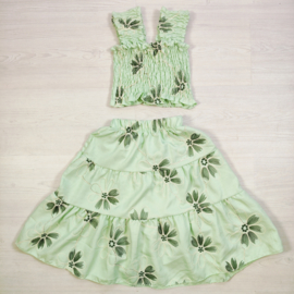 Girls Floral Smocked Summer Set - groen