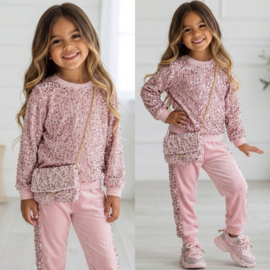 Twinkle velvet set + bag - lichtroze