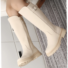 Buckled high boots - Beige