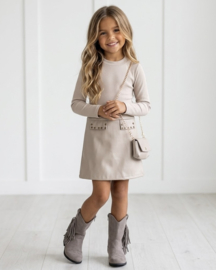 Chic Leather Studded Dress - beige