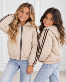 Sporty Stripe Puffer Jacket - beige