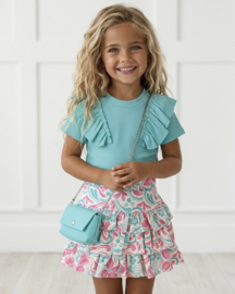 Floral Skirt Set with Bag - mint