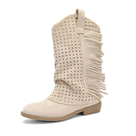 Boho Fringe Western Boots - beige