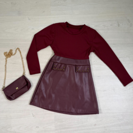Chic Leather Studded Dress - bordeaux