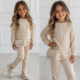 Twinkle velvet set + bag - beige