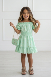 Luxury Leaf Print Summer Dress & bag - mint