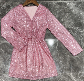 V-paillet dress - Pink