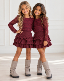 Lace top & layered skort set - bordeaux