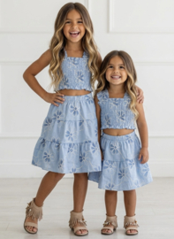 Girls Floral Smocked Summer Set - blauw