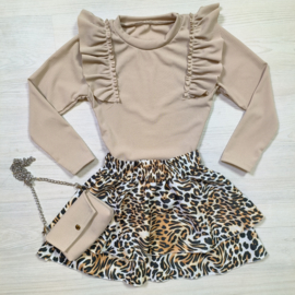 Bagged & leopard skirt set - beige