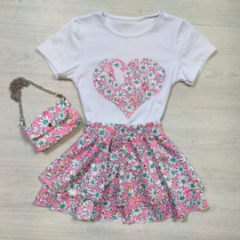 Lovely flower bagged skirt set - roze