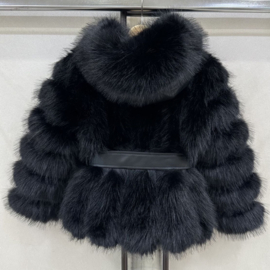 Furry belted jacket - zwart