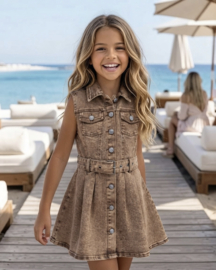 The denim shortsleeves dress - bruin