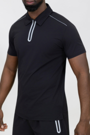 Zip polo twinning set - zwart