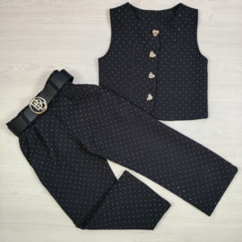 Heart Sparkle Wide Leg Set - zwart