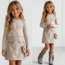 Chic Leather Studded Dress - beige