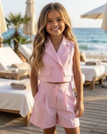 Classy Chic Gilet & Culotte Set - roze
