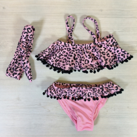 Leo everywhere pompom bikini & Headband - Light pink
