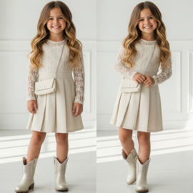 Lace Princess Dress with bag -  beige