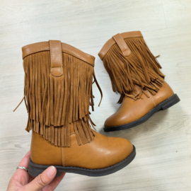 Leatherlook fringe cowboy boots - camel