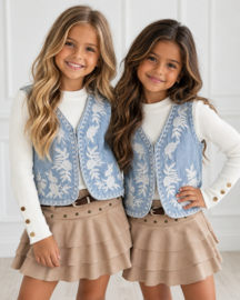 Boho Bloom Denim Gilet - blauw