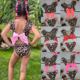Leopard & bow bikini - lichtroze