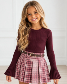 College Girl Check Skirt - bordeaux