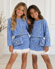 Velvet sequin feather set - blauw