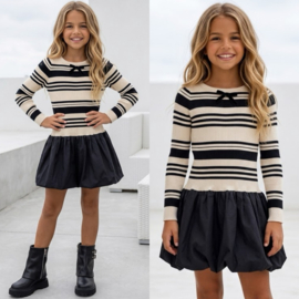 Cute bow striped dress - zwart