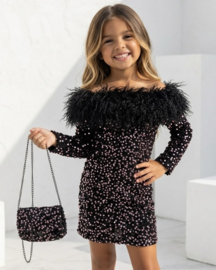 Midnight Glam Fur Dress - zwart rosé