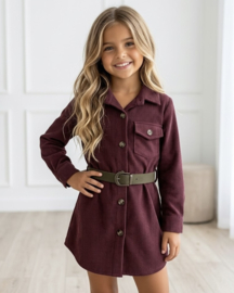 Autumn Belt Cord Dress - bordeaux